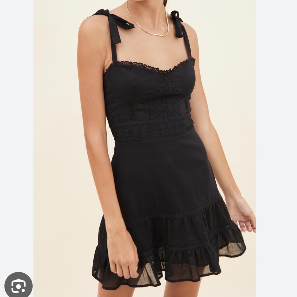 Reformation Black Tie-Shoulder Mini Dress